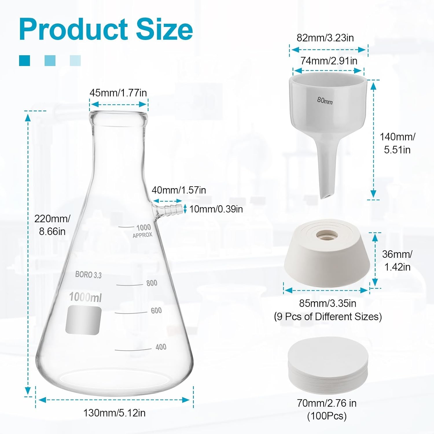 1000mL Lab Buchner Funnel Filtering vacuum filter flask set Lab Vacuum Filter