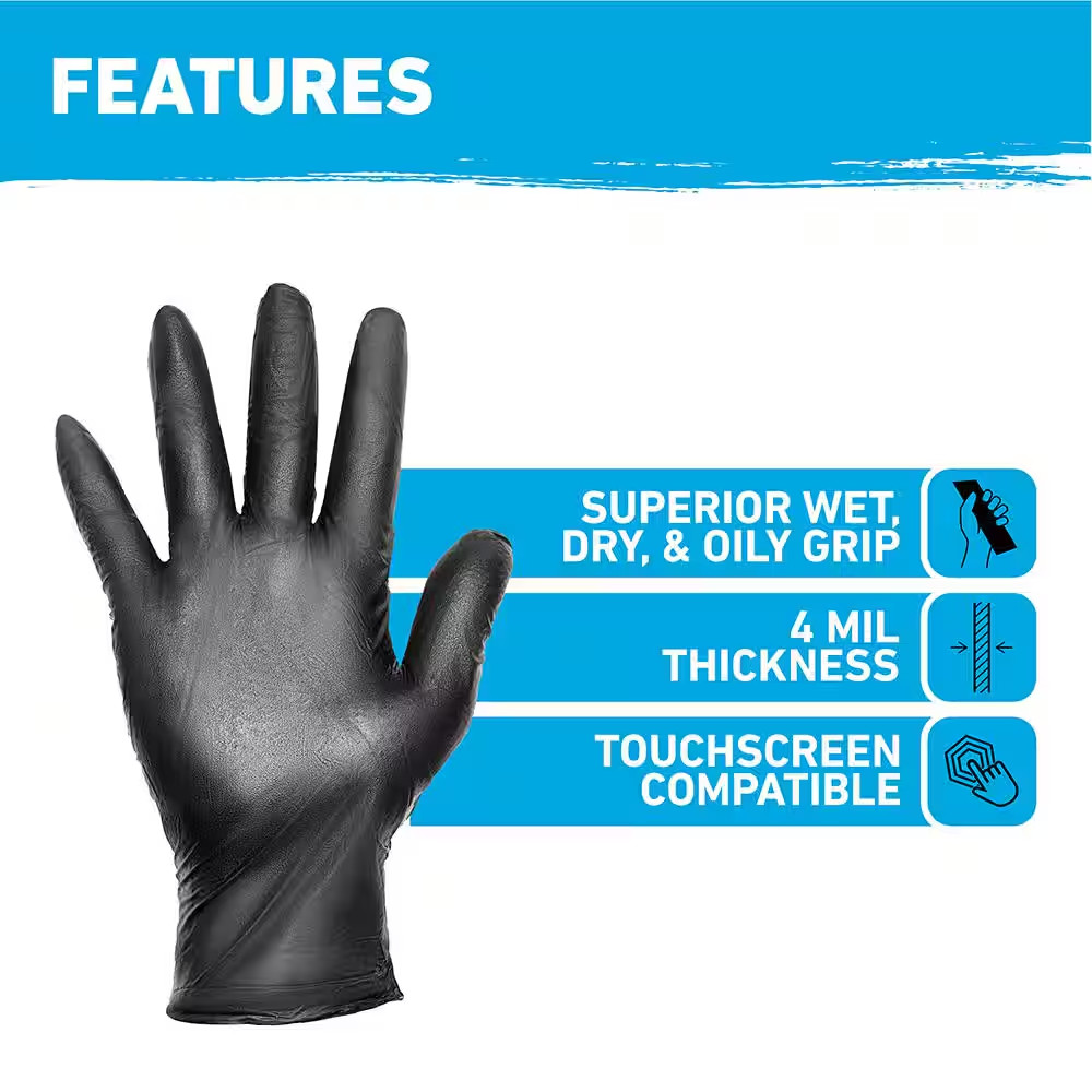 100-Count 4Mil Disposable Nitrile Work Gloves – Large