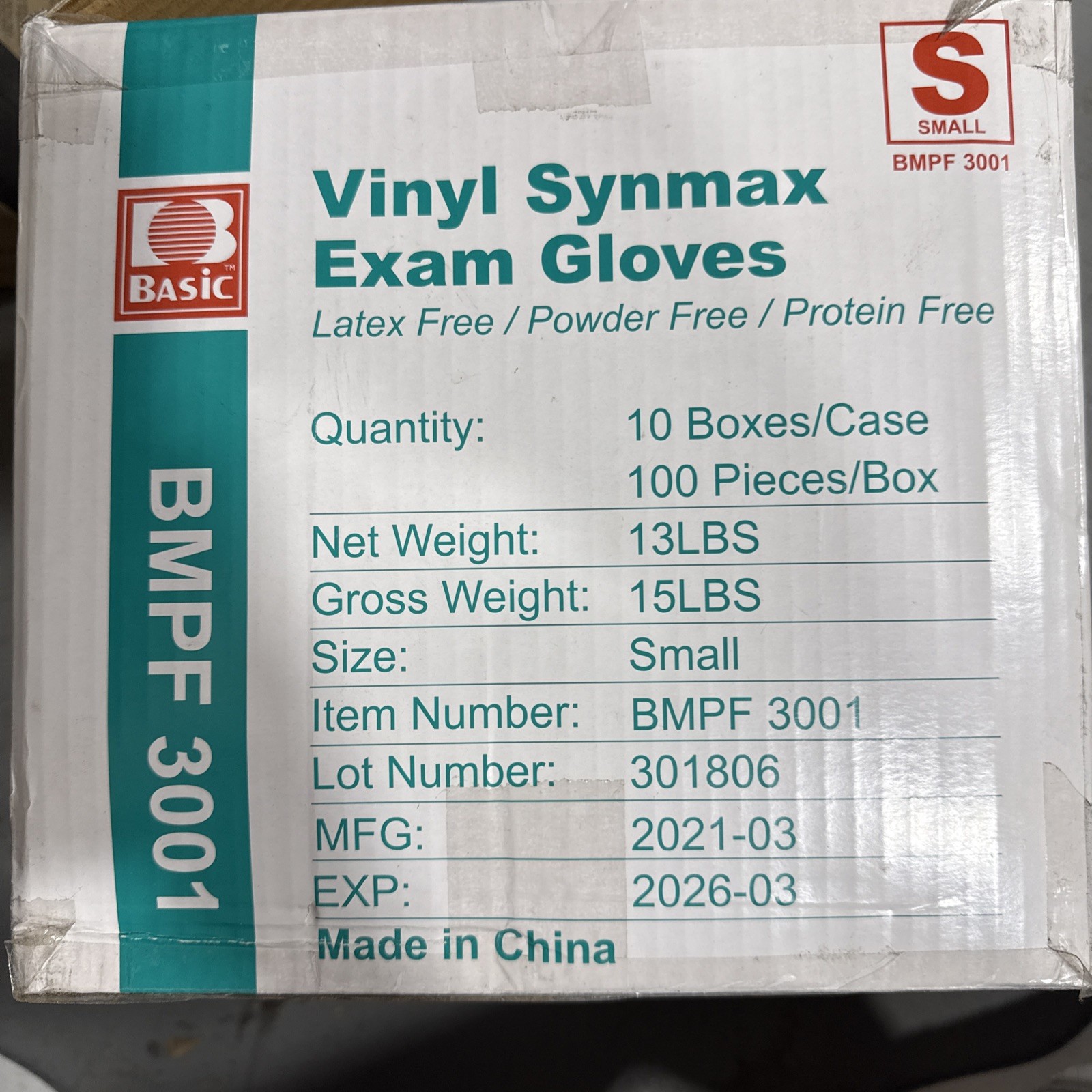 ( LOT OF 2 ) Basic Vinyl Synmax Exam Gloves ( 100 gloves each ) SMALL BMPF3001