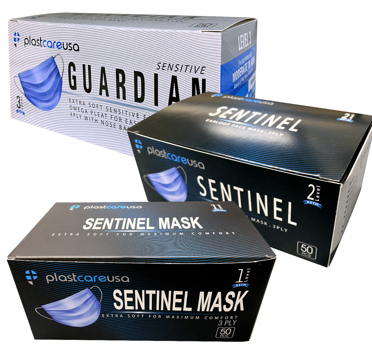 ASTM Ear Loop Disposable Medical Face Masks (Choose Your Qty, Color & Level)
