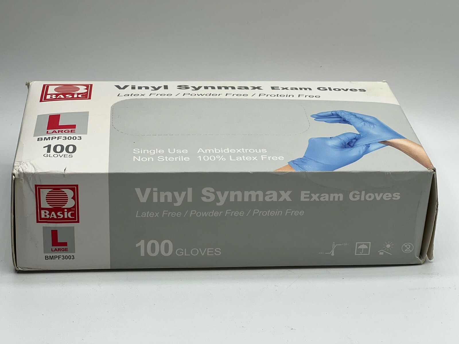 VINYL SYNMAX Disposable Gloves, 100% Powder & Latex Free – LARGE – 100ct