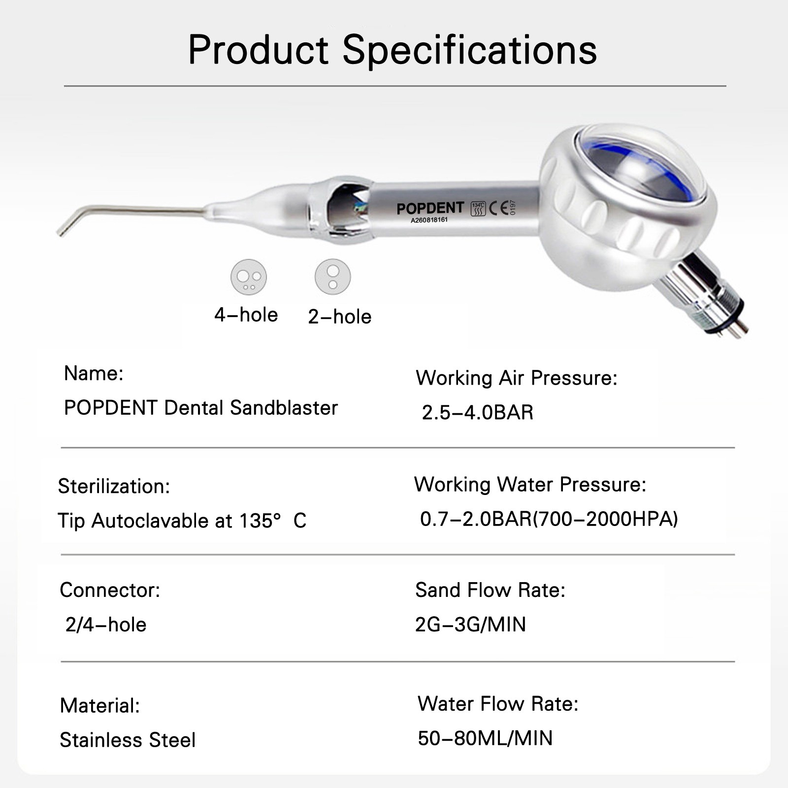 POPDENT 2/4Hole Dental Air Flow Hygiene Prophy Polishing Polisher Handpiece Jet