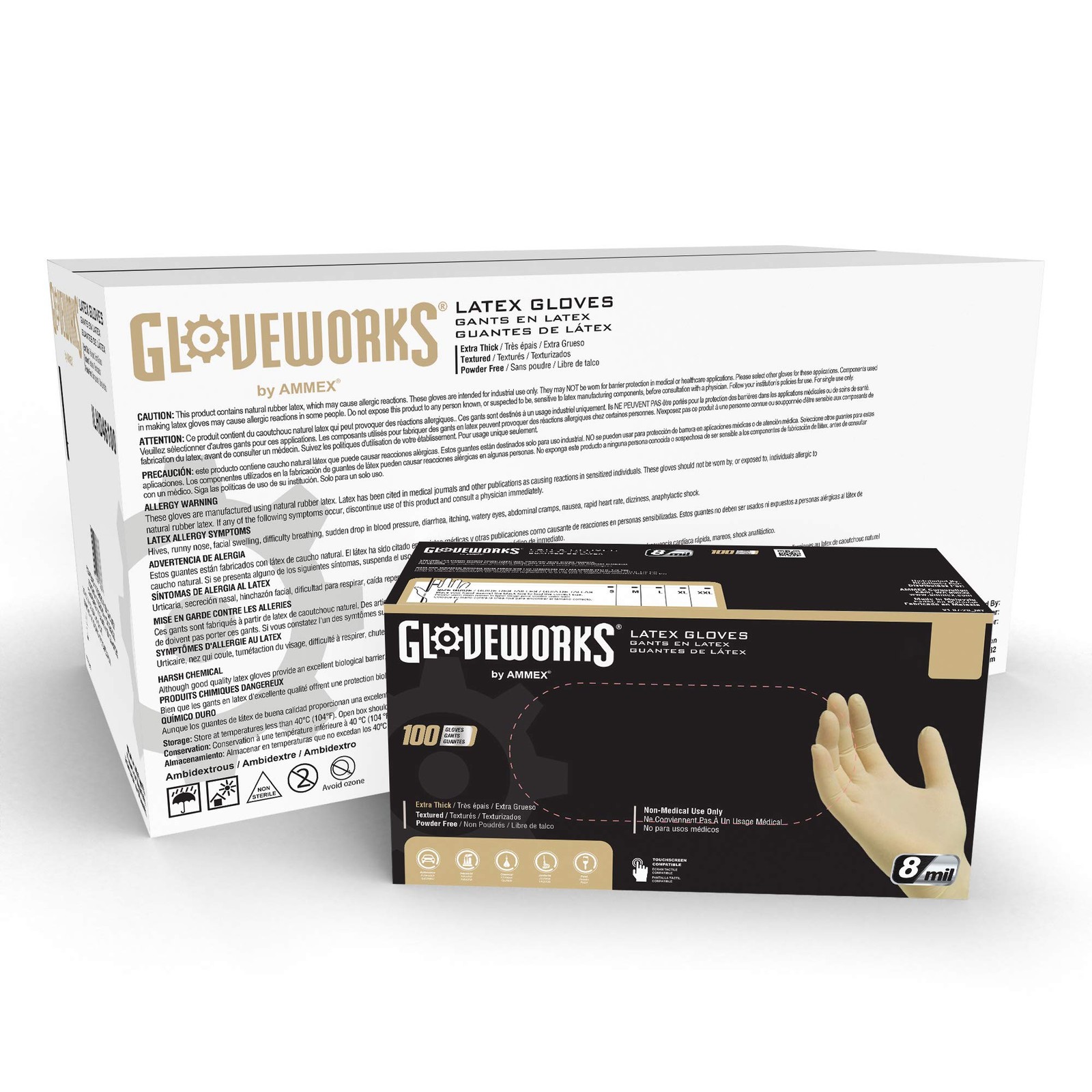 GLOVEWORKS HD Industrial Ivory Latex Gloves, Case of 1000, 8 Mil, Size Medium, P
