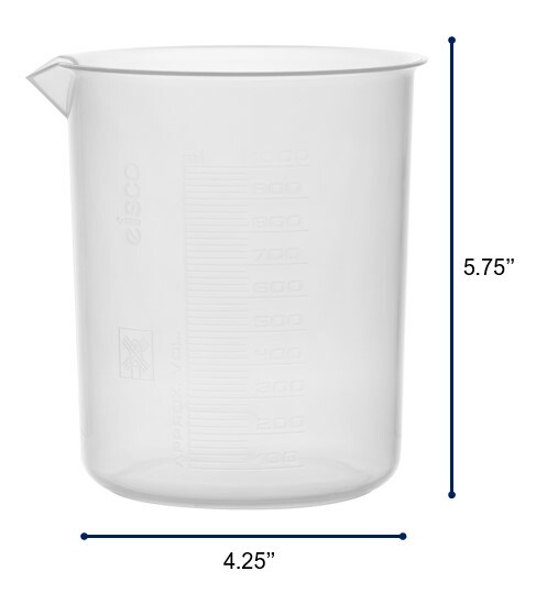 Plastic Beaker, 1000ml – Polypropylene – Raised Graduations – Eisco Labs