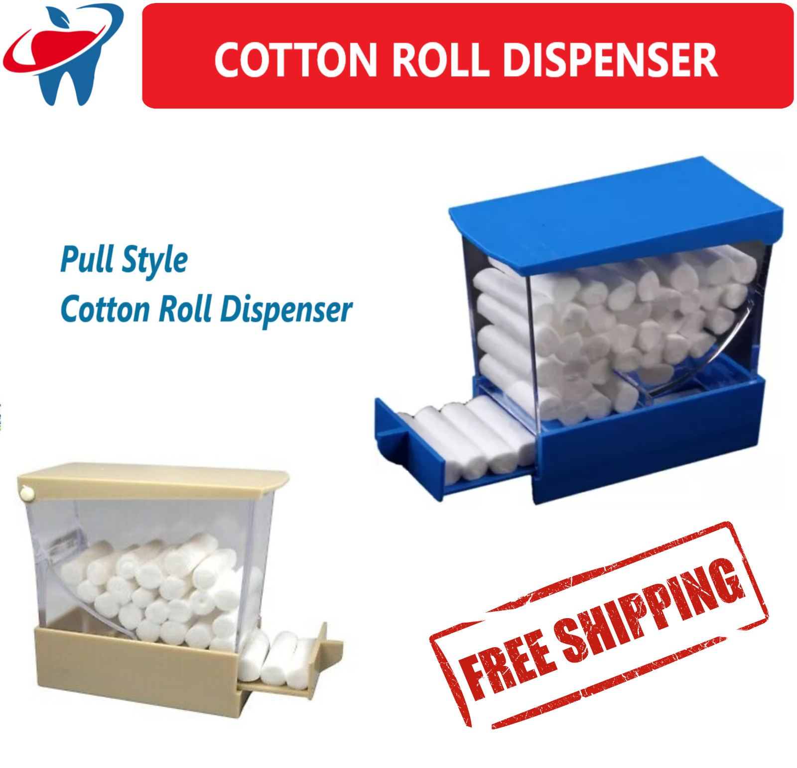 Dental Cotton Roll Dispenser Deluxe White With No-Skid Base, White Blue, Purple