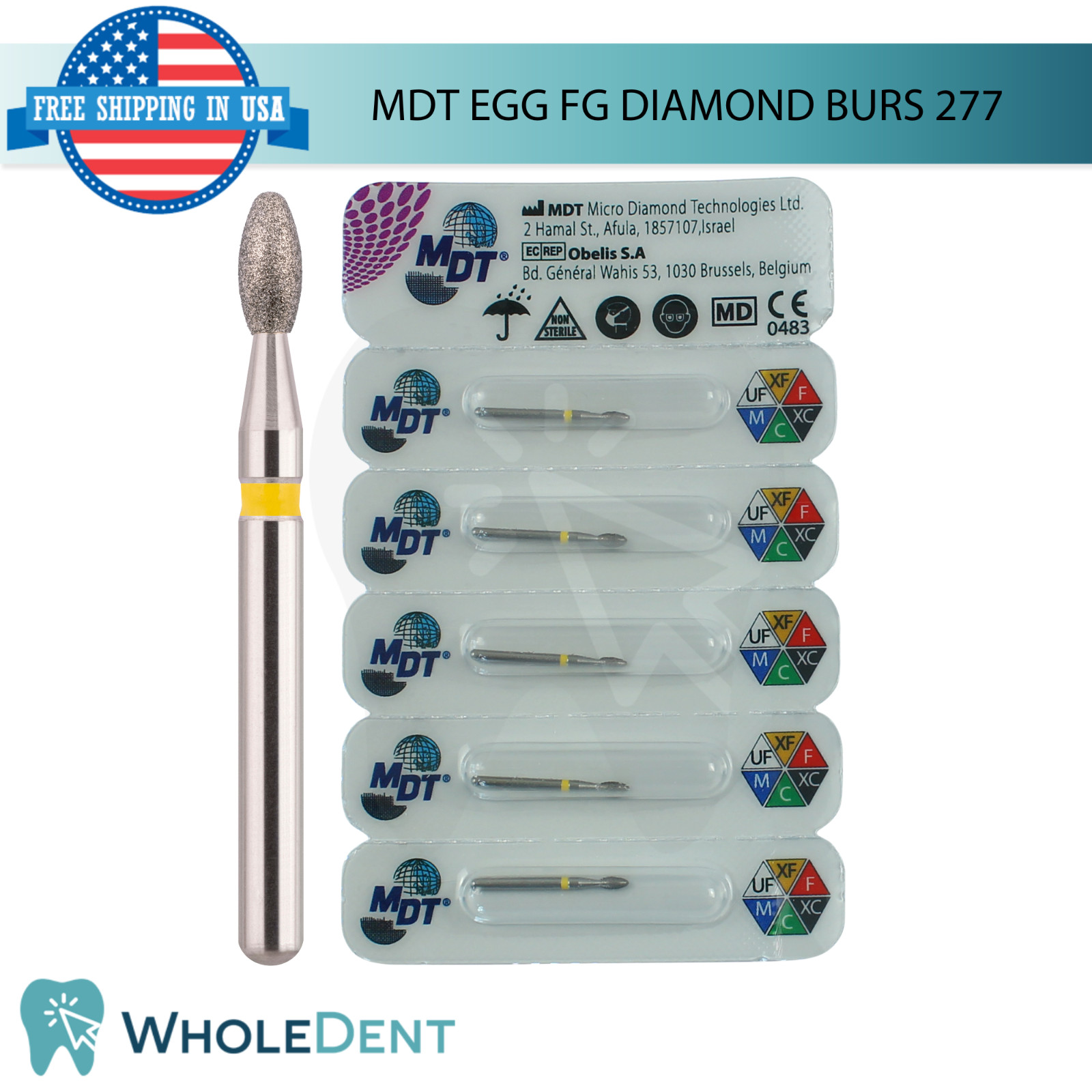 Dental MDT Egg 277 FG Diamond Burs Rounded Transitions L19.0mm Restorations