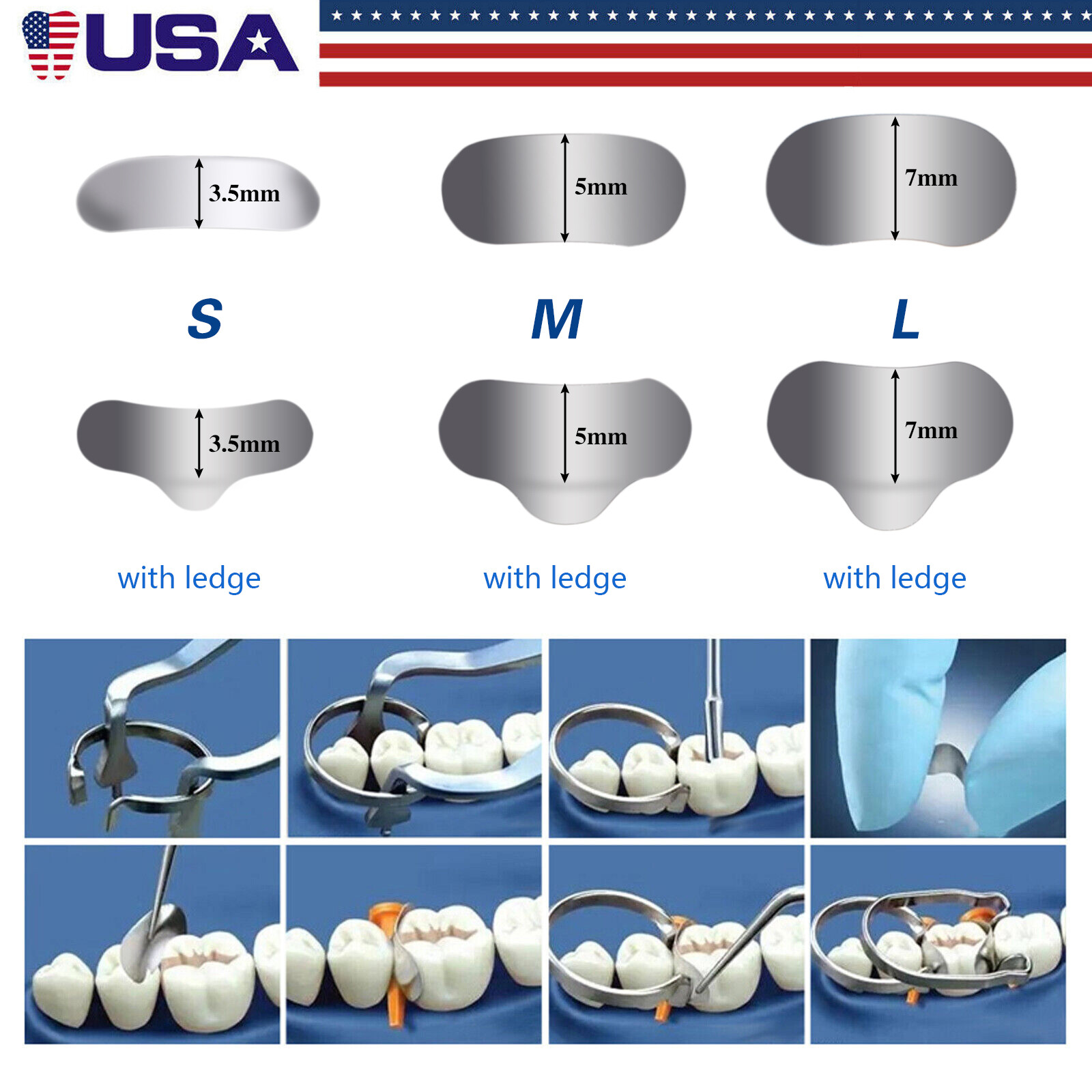 Dental Metal Matrices Matrix Band Sectional Contoured Refill S/M/L 50Pcs/1Pack
