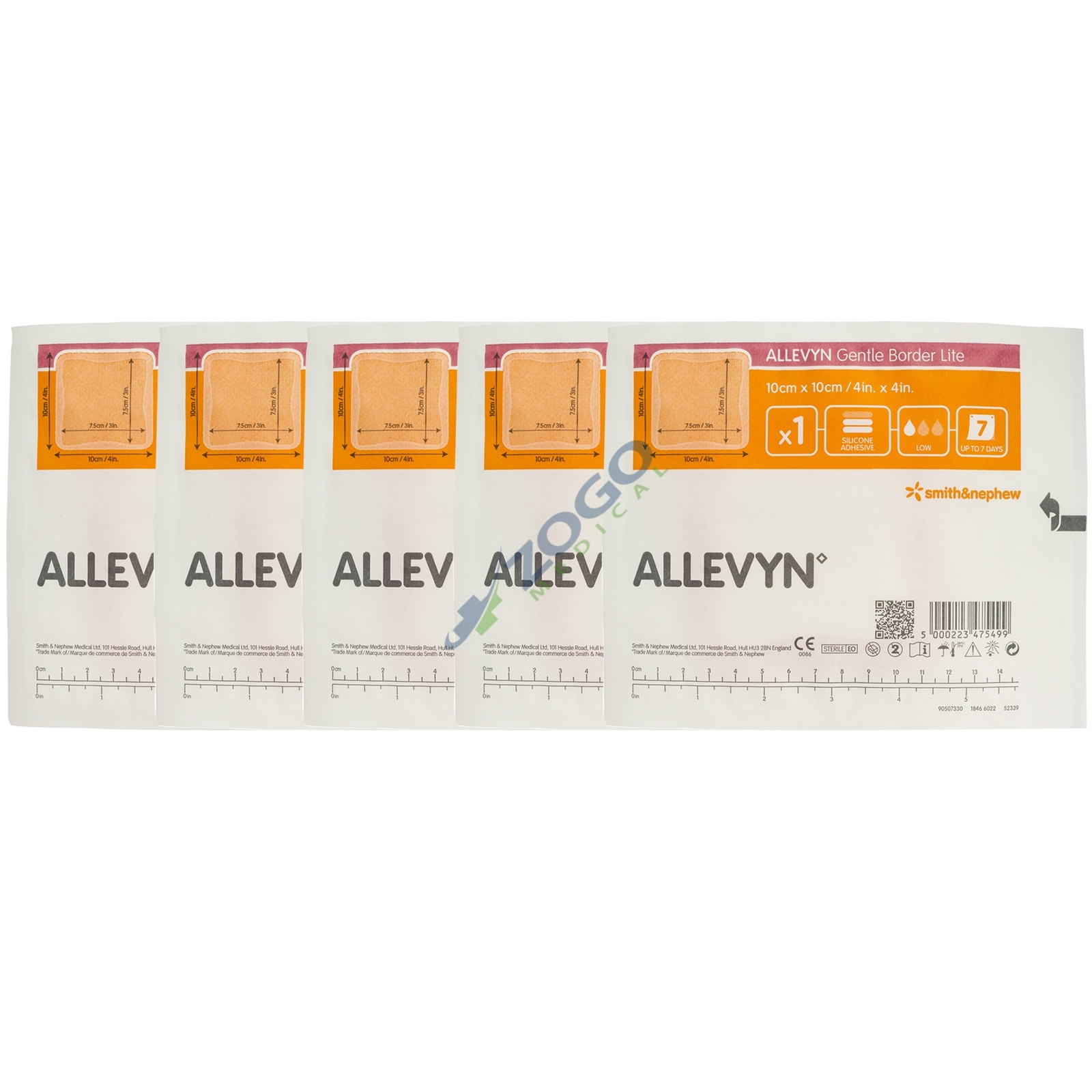 Allevyn Gentle Border Lite 4″ x 4″ Wound Dressing – Pack of 5 – REF 66800835