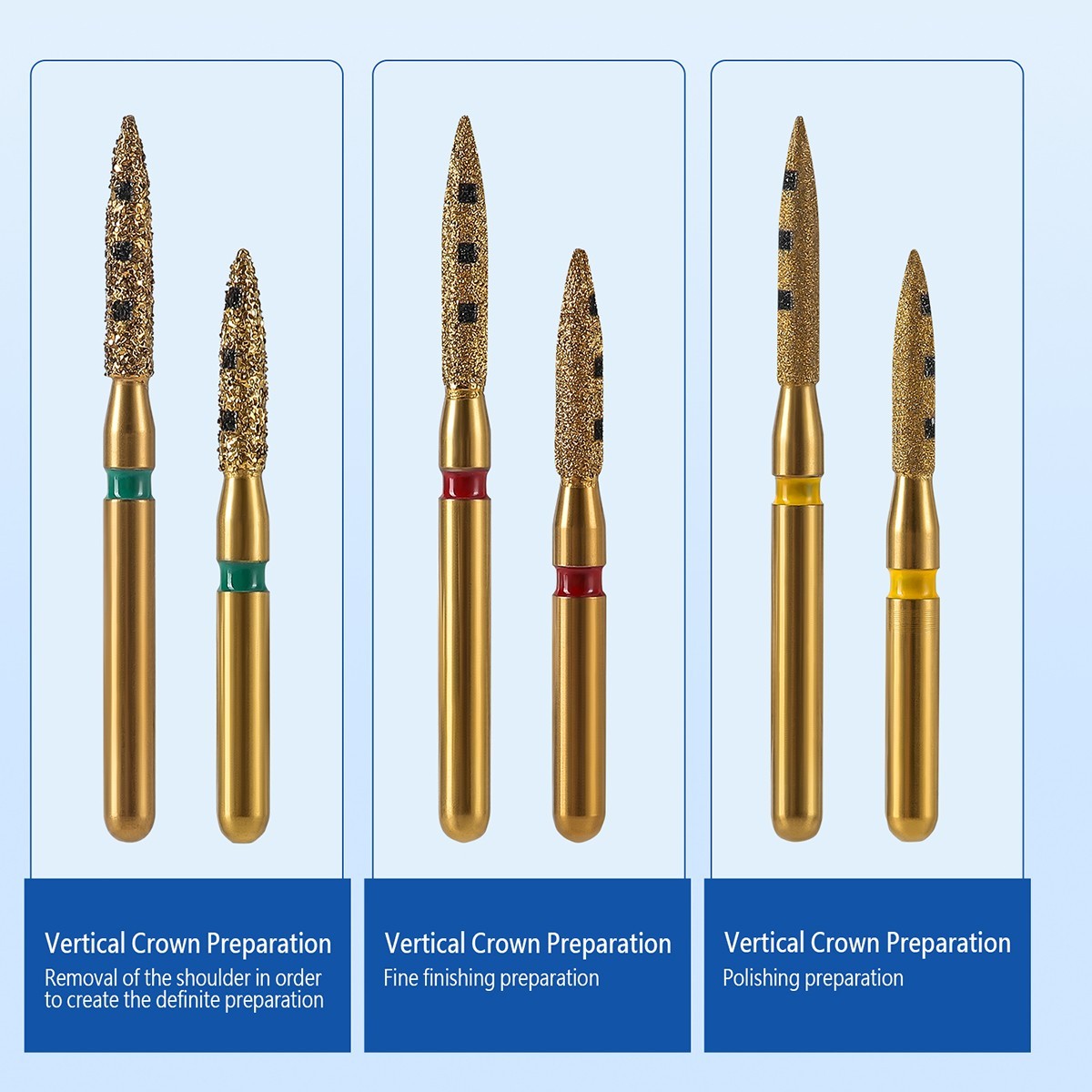AZDENT Dental Preparation Diamond Bur Restoration Kit for Anterior Premolar 6Pcs