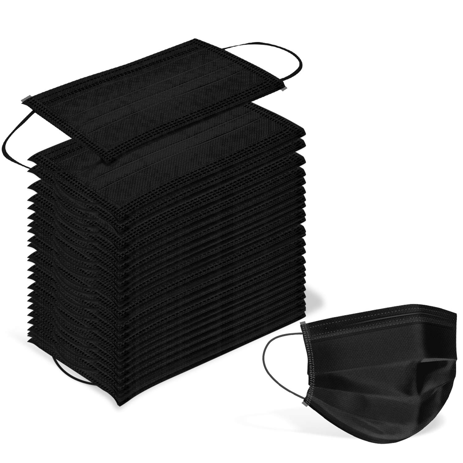 100 PCS Black Masks, Disposable , 3 Ply Protection Masks