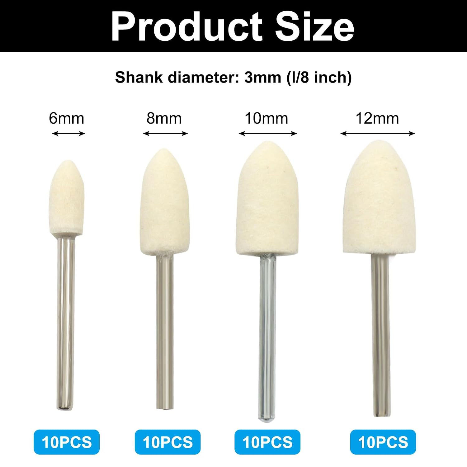 40 Pcs Bullet Shape Wool Polishing Bits, 1/8″ Shank Buffing Wool Felt