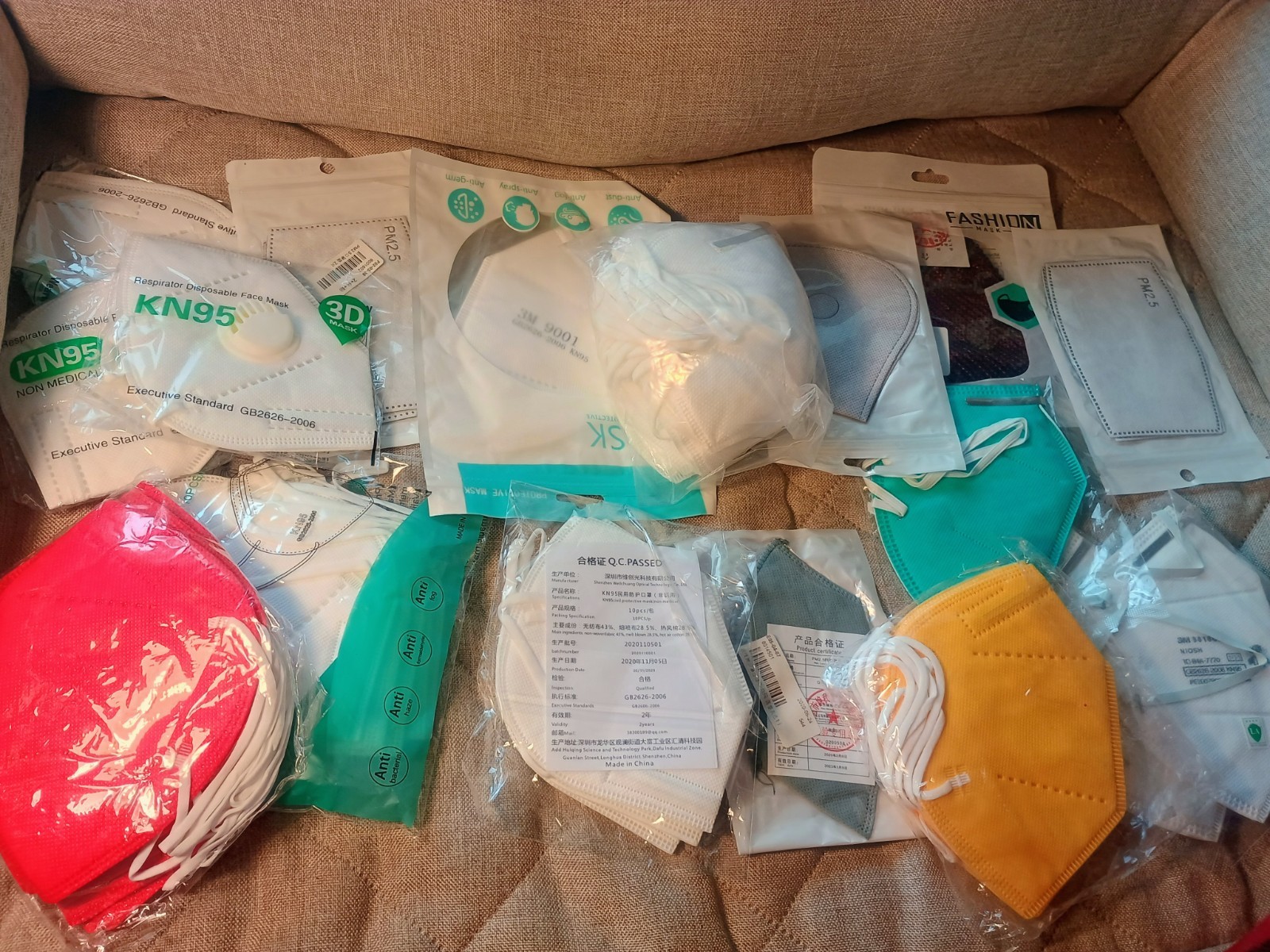 Lot Of 48 Total Adult Face Masks ~ Various Brands & Styles ~ KN95 3M Red Yellow