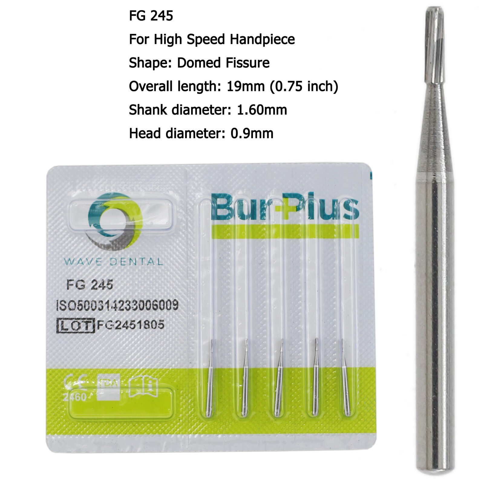 Wave Dental Carbide Burs FG 245 Bur For High Speed Handpiece Friction Grip 19mm