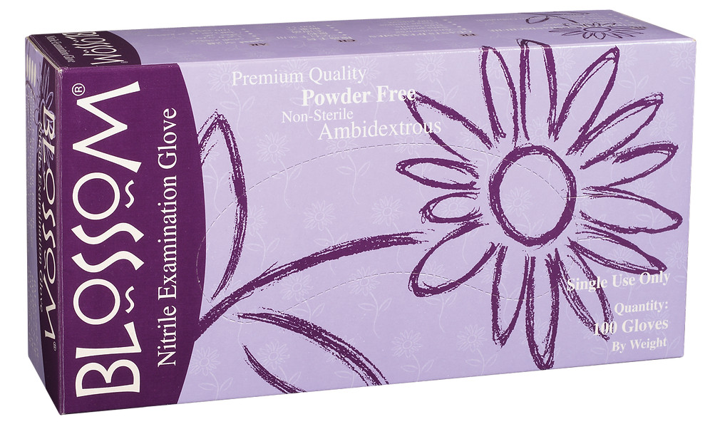 MEDIUM Nitrile Medical Powder Free Gloves Teal Blue BLOSSOM, 1000/cs (10 bxs)
