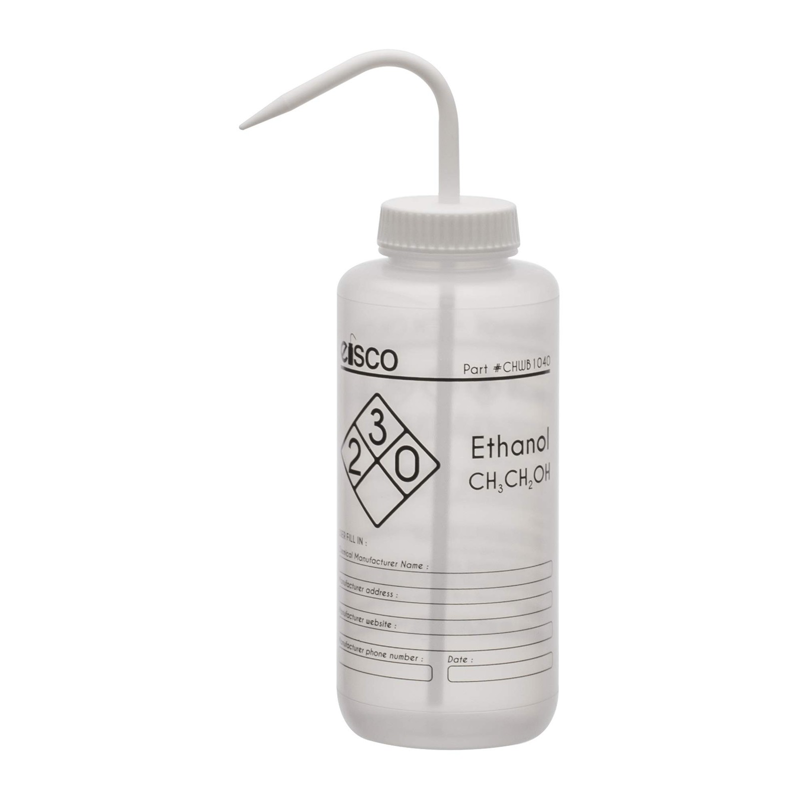 EISCO Wash Bottle for Ethanol, 1000ml – Labeled with Chemical Information Sa…