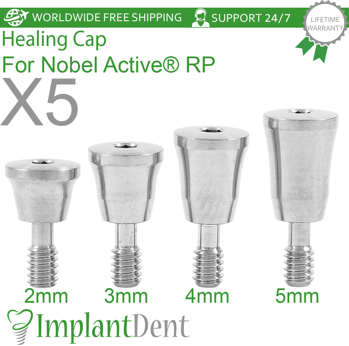 5pcs Healing Cap For 4.3mm Nobel Biocare, Active Hex RP, Dental