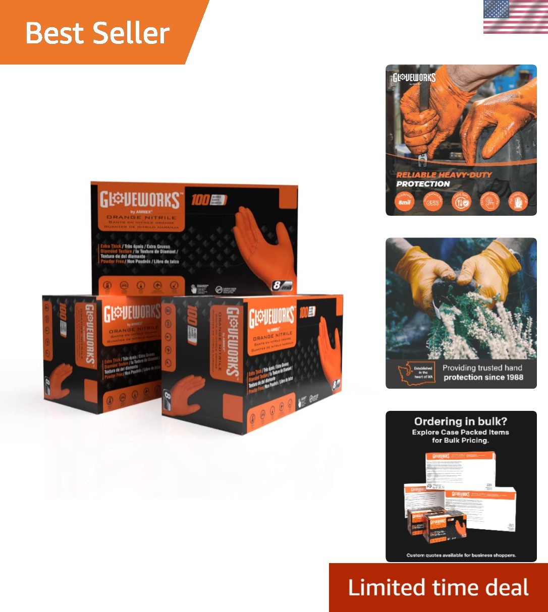 8 Mil Orange Nitrile Disposable Gloves Heavy Duty Industrial RDT for Mechanic…