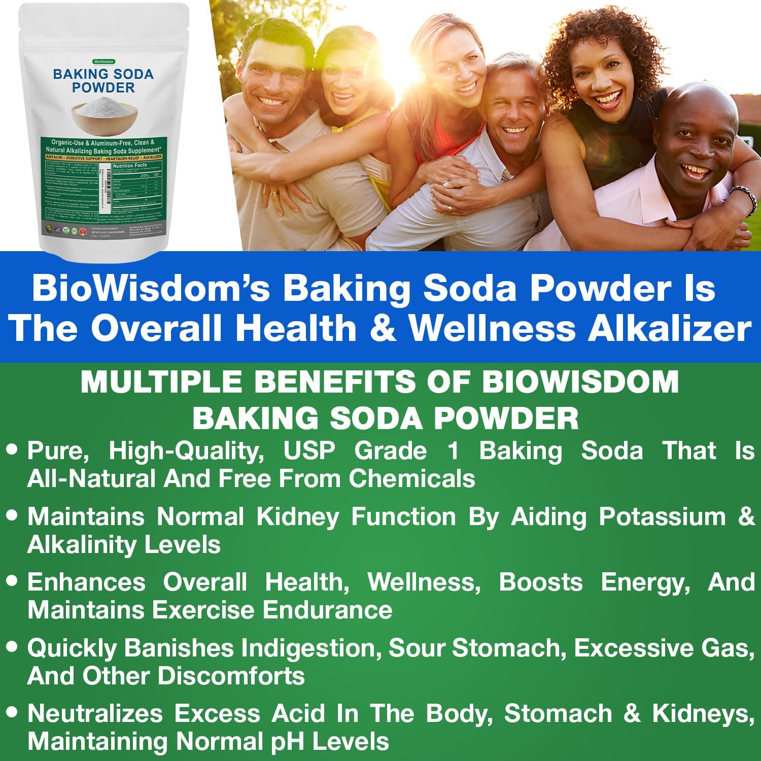 BioWisdom Nutraceuticals Baking Soda Powder for Organic 16 Ounce (Pack of 1)