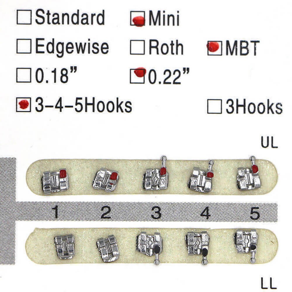 5 Packs Dental Orthodontic Metal Bracket Brace Mini MBT 022 345 Hook 20PCS/Pack