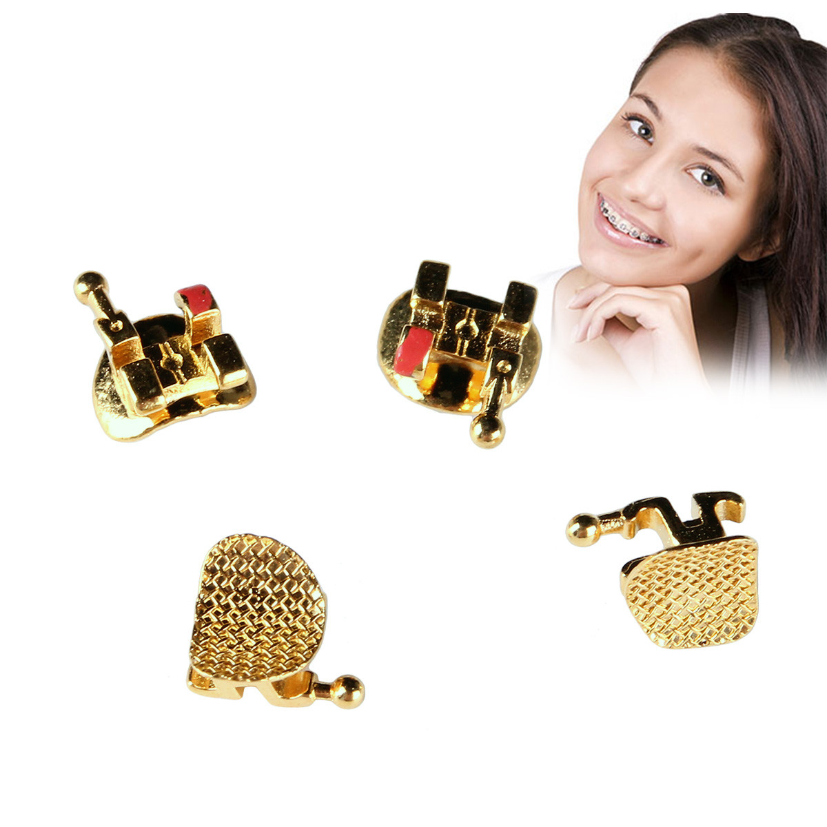 Dental Orthodontic Gold Brackets Mini MBT 022 Hooks 345 Brace AZDENT