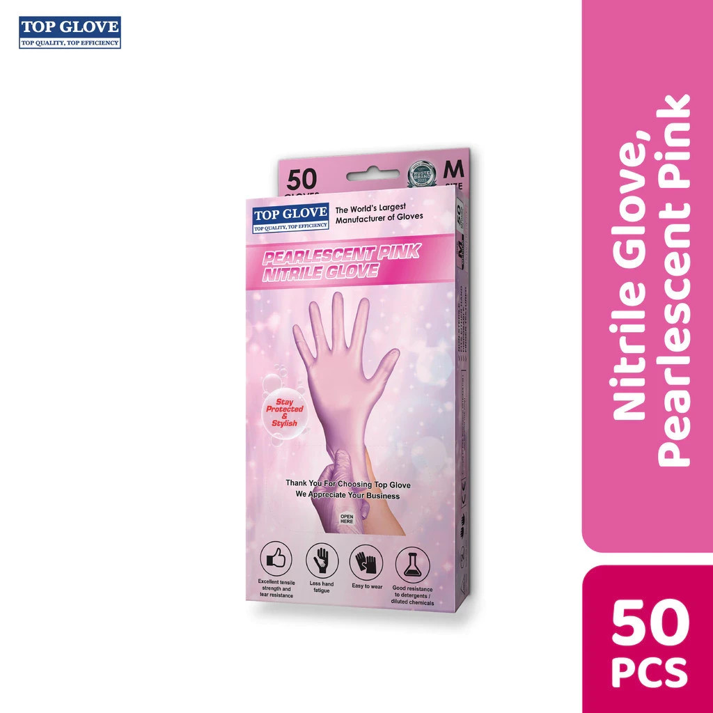 Top Glove Nitrile Disposable Powder Free Glove – Pearlescent Pink/ Violet 50s
