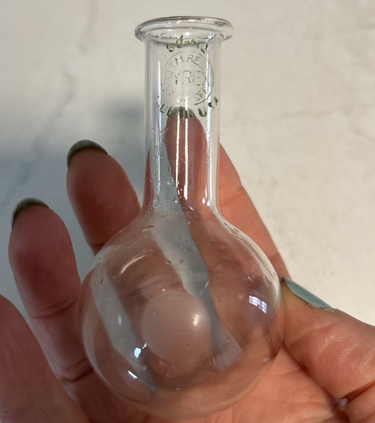 Vintage Pyrex 1000 ML & 50 ML Round Bottom Long Neck Boiling Florence Lab Flasks