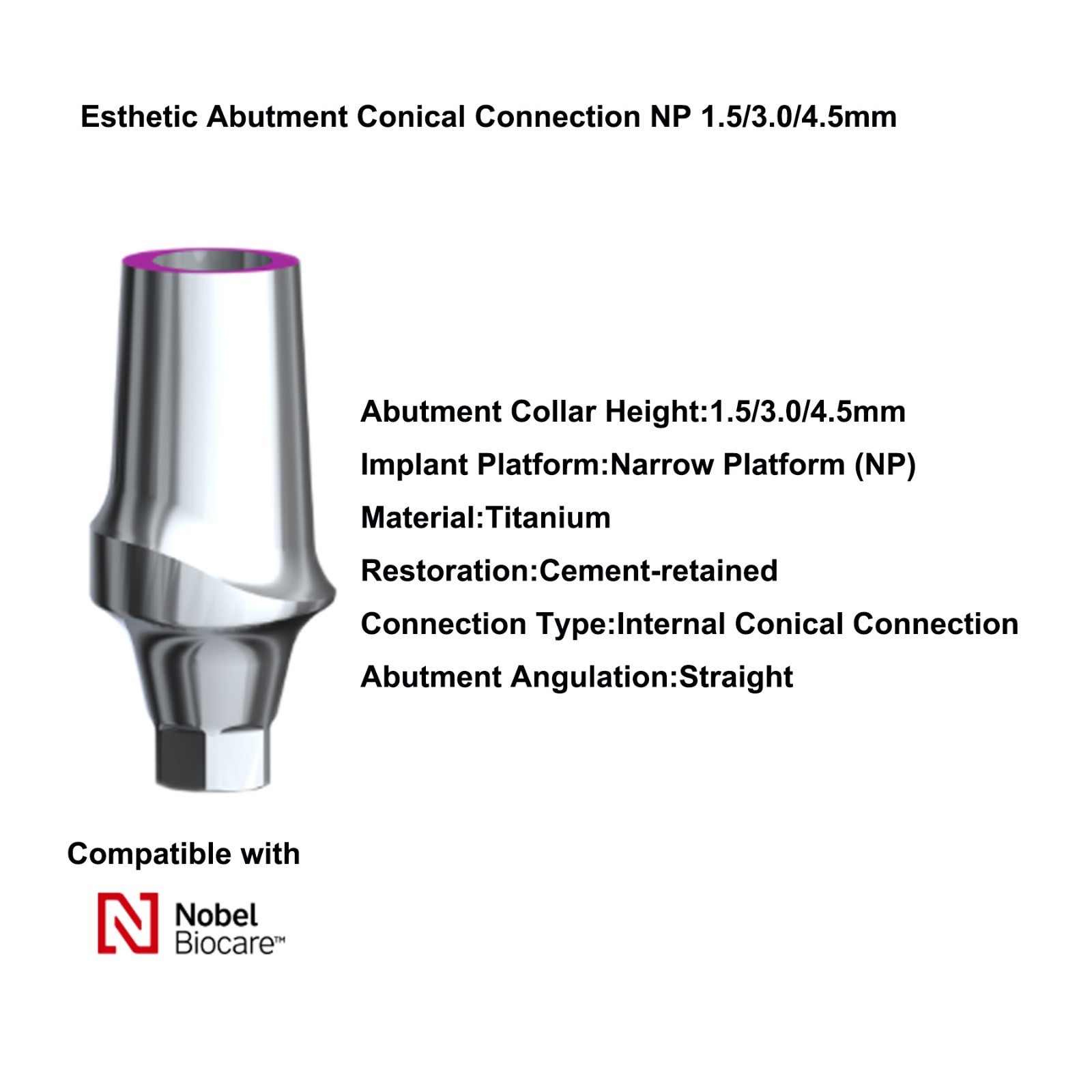 Dental Esthetic Abutment Conical Connection NP/RP/WP fits Nobel Active &CC Plat