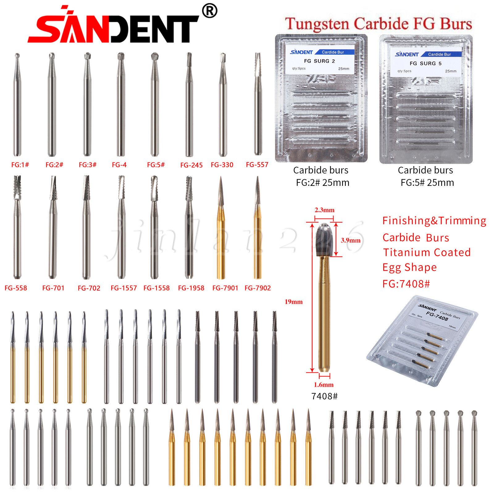 Dental Burs FG1-5 7901 7406 High Speed Round Tungsten Carbide Burr Friction Grip