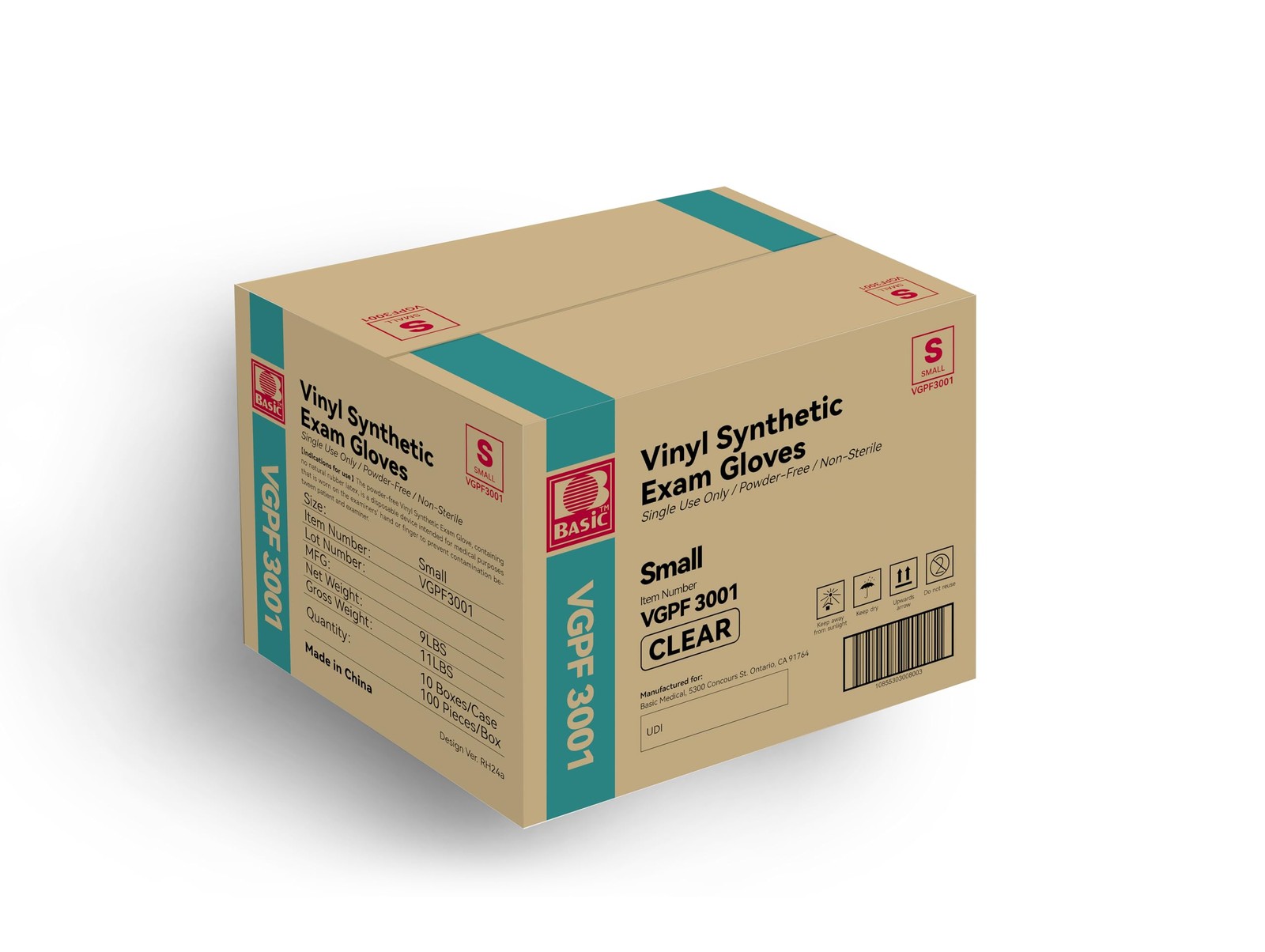 Basic Medical Clear Vinyl Exam Gloves LatexFree & PowderFree VGPF3001Case o…
