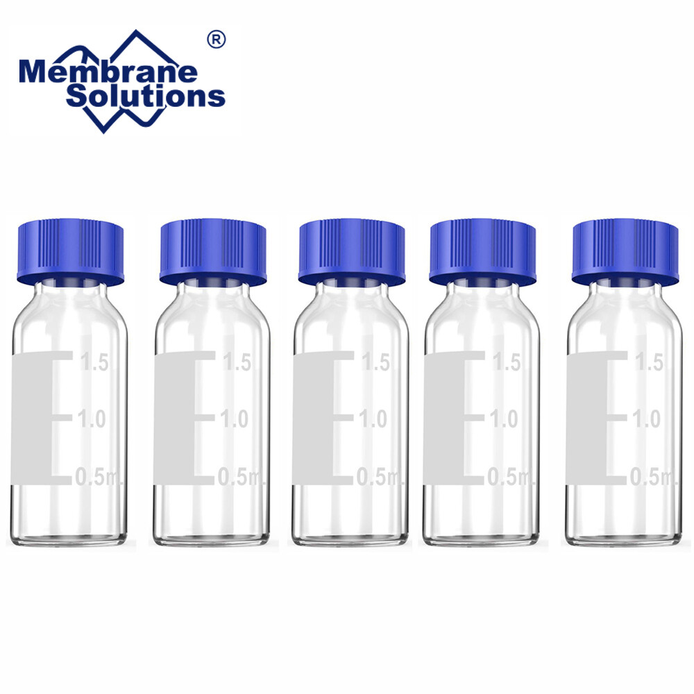 2ml Autosampler Vials Clear Glass Bottle Blue Screw Cap PTFE Septa 9-425