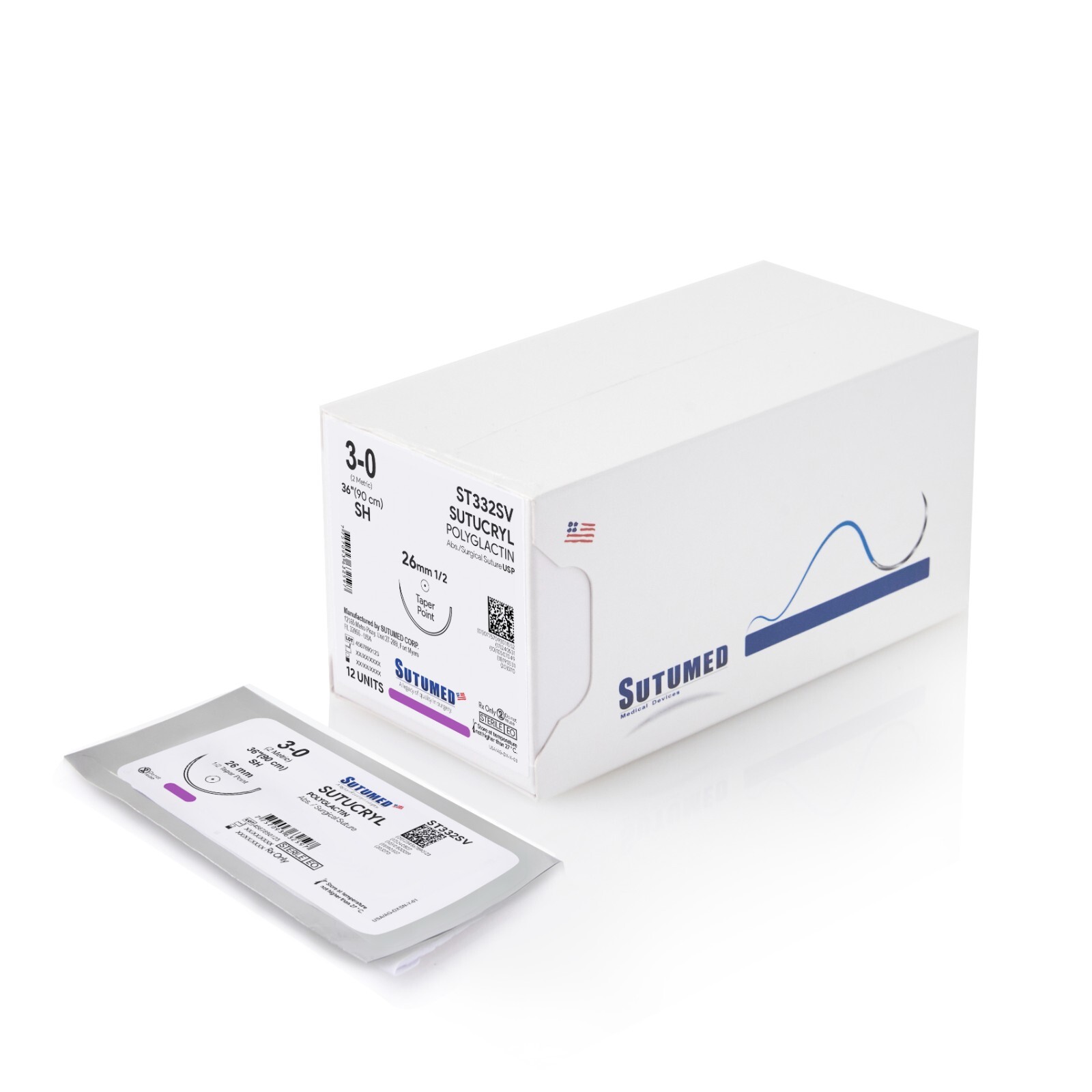 Sutumed Sutu-Cryl Polyglactin Suture USP 3-0, 1/2 26mm taper point