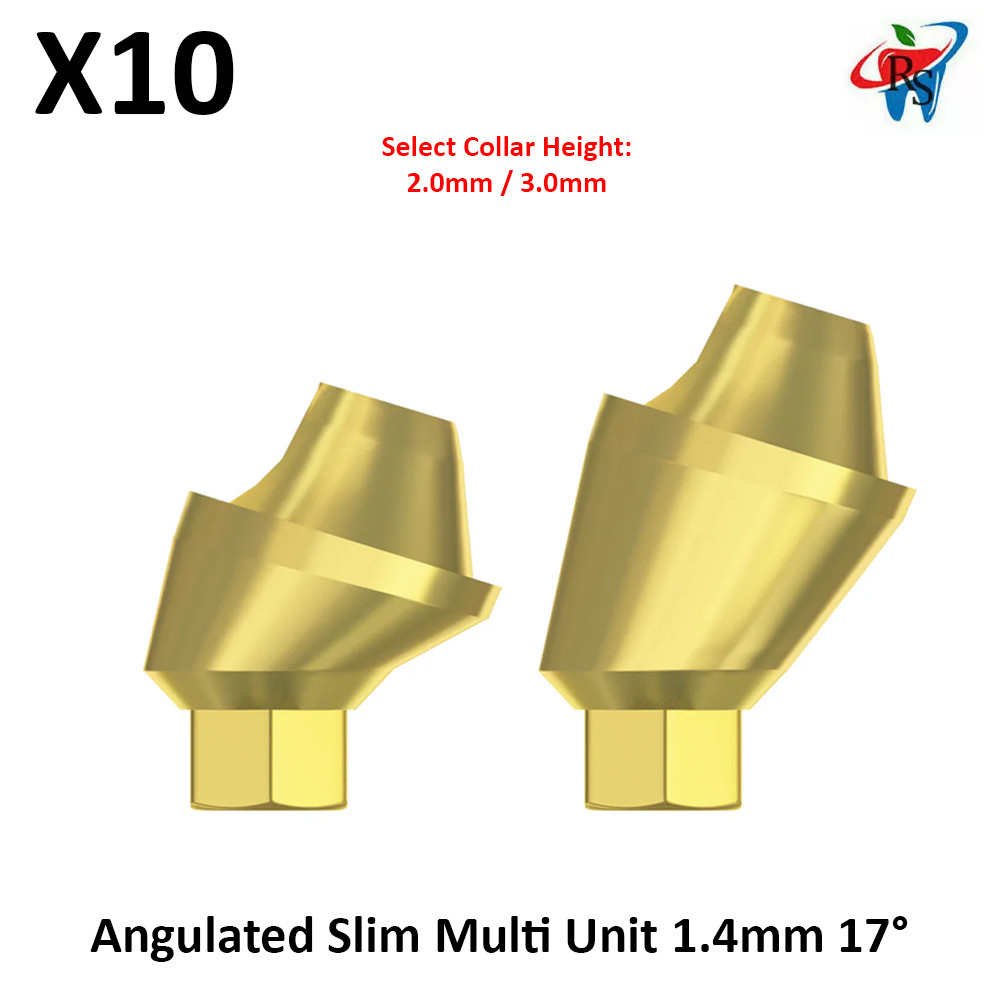 10x Dental Angulated Titanium Slim Multi Unit 1.4mm 17° Int Hex 2.0 Connection