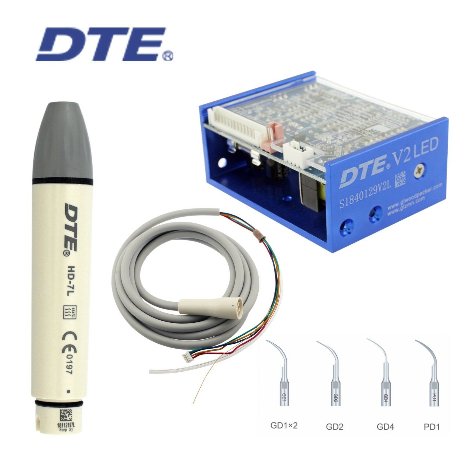 Woodpecker DTE Dental Ultrasonic Scaler Piezo Tips DTE-V2 V3 LED Handpiece HD-7L