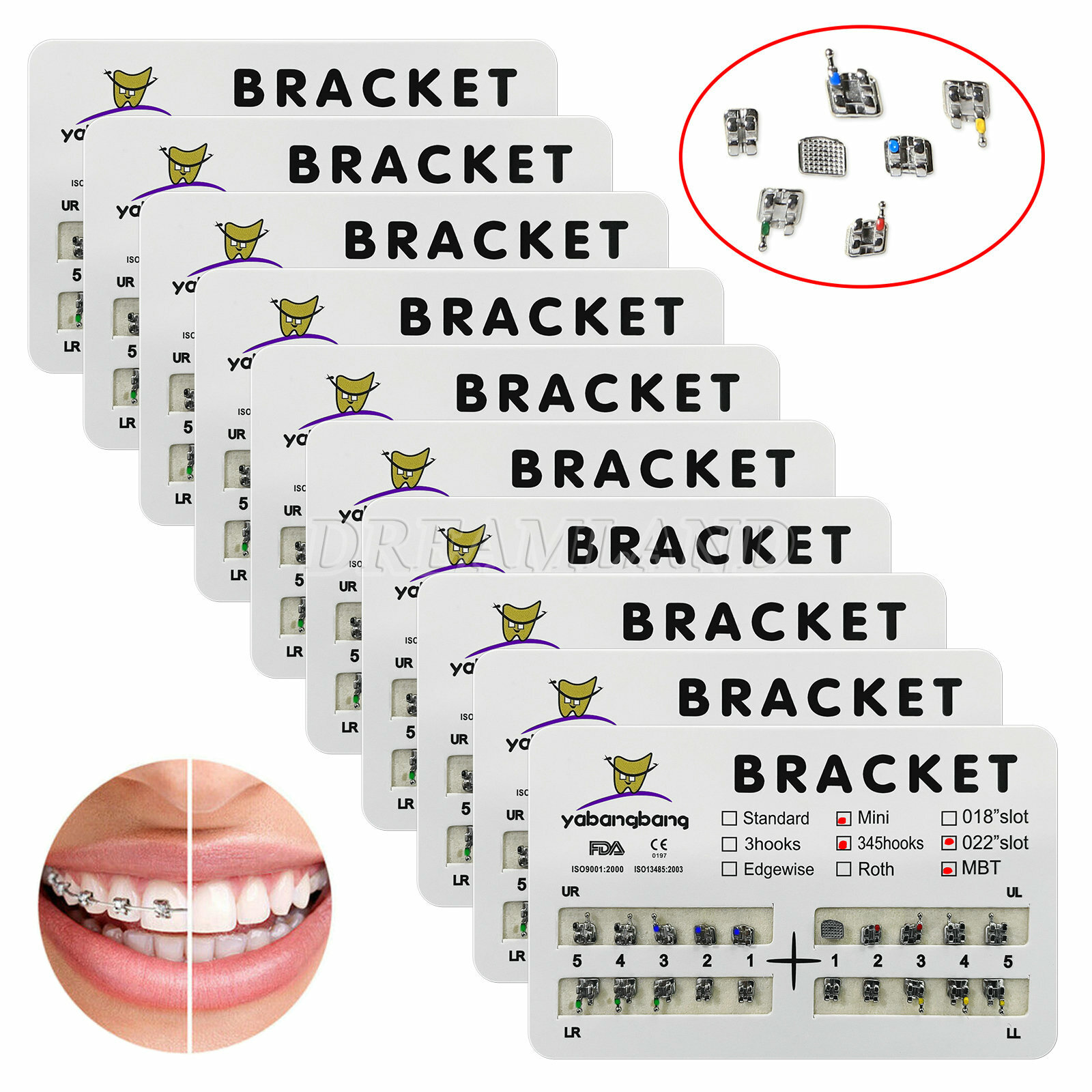 Yabangbang Dental Ortho Brackets Mini/Standard MBT/Roth 022 Hooks 3 4 5