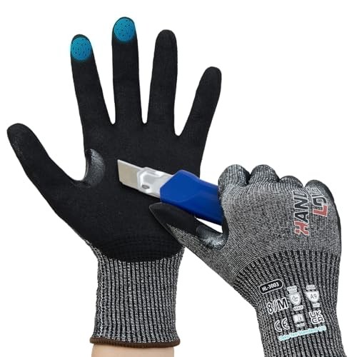 Handlove Cut Resistant A9 Cut Proof Safety Work Nitrile Anti-Slip Touchscreen