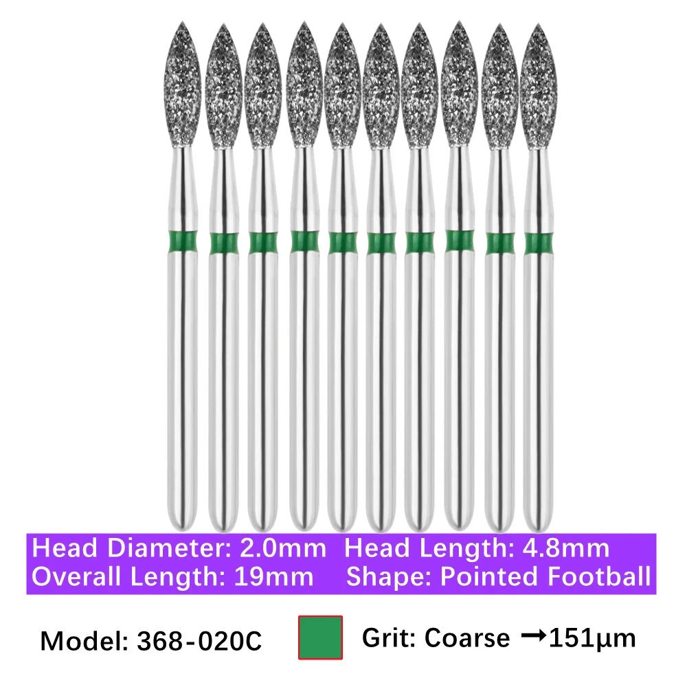 10 Pcs/Box Dental High Speed Diamond Burs Friction Grip Football Round End Taper
