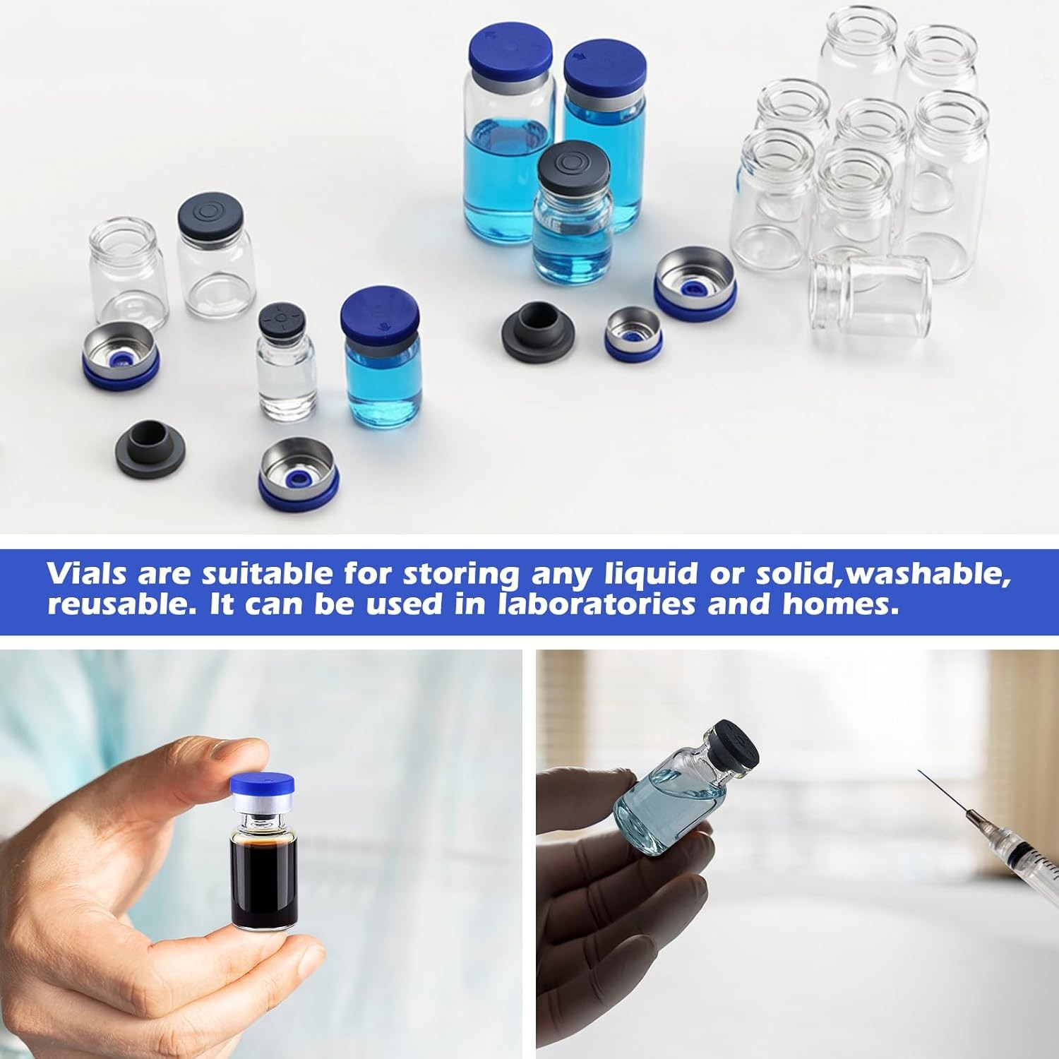 100PCS 3ml Glass Vials Headspace Vials Clear 13mm Crimp top Flat Bottom HPLC