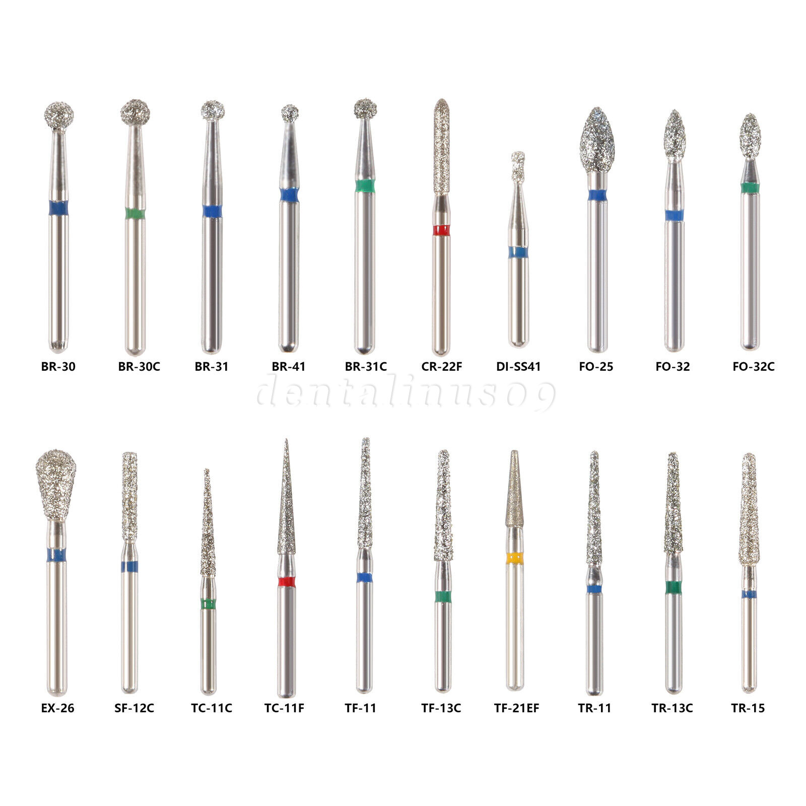 20 Boxes Dental Diamond Burs For High Speed Handpiece FG 1.6MM 20 Types 100pcs d