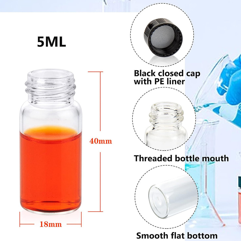 100*5ML Mini Liquid Sample Bottle&Screw Caps,Lab Vial Containers,for Perfume Oil