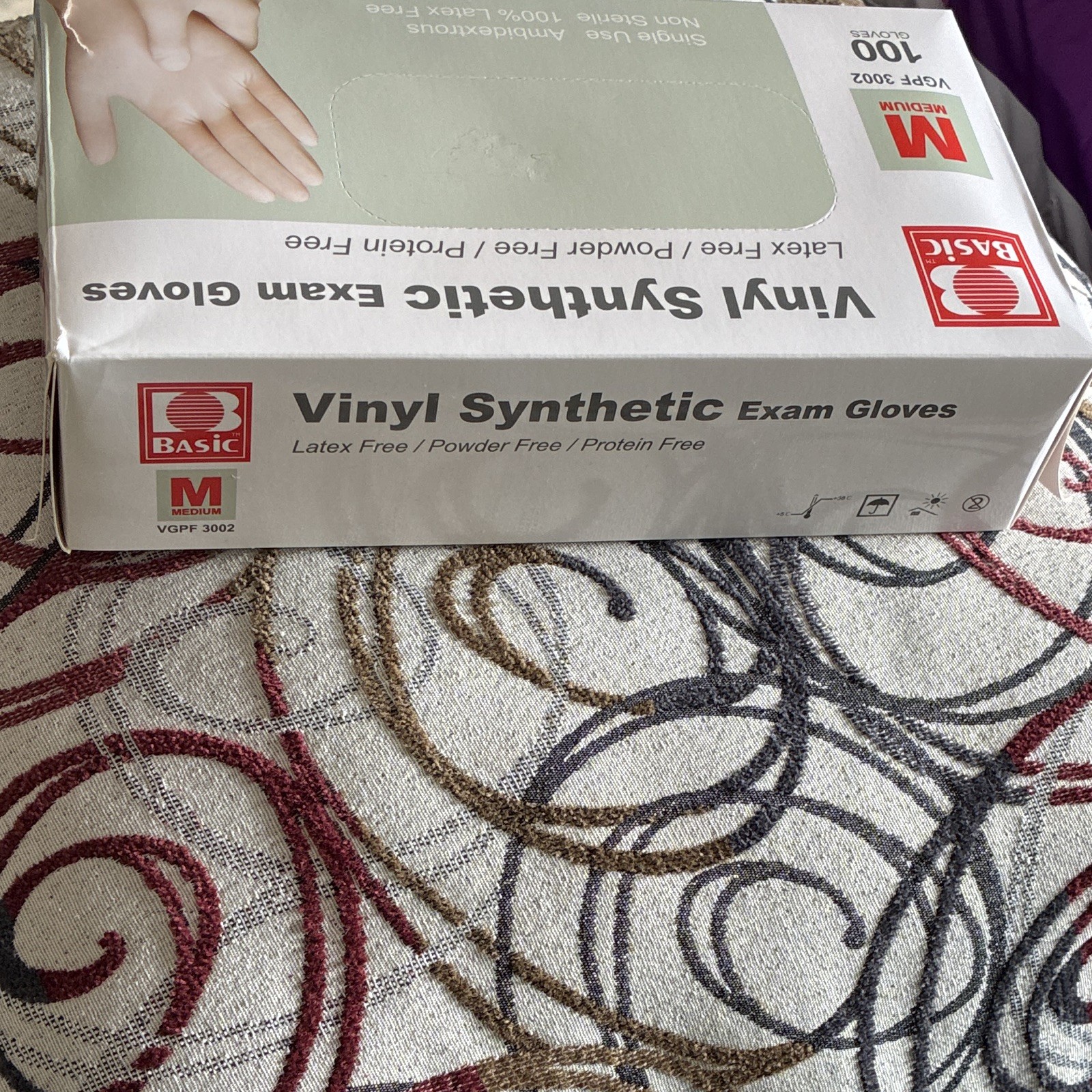 Basic VGPF 3002 Vinyl Exam Gloves Powder-Free, Medium, 100 Ct