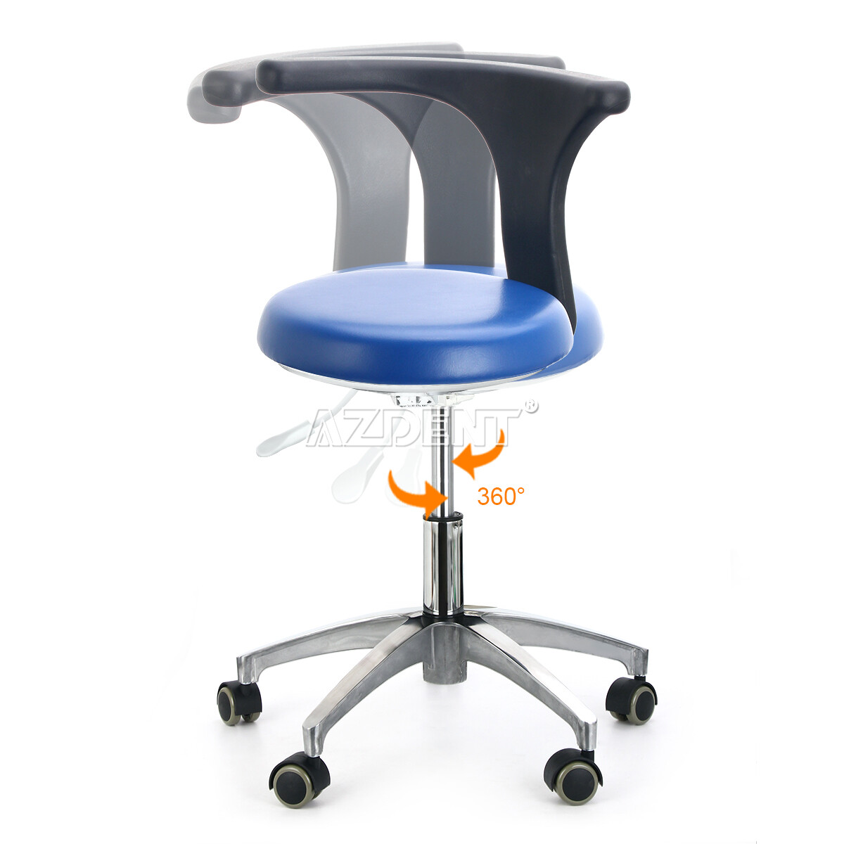 AZDENT Dental Assistant Stool Adjustable Dentist Mobile Chair PU Leather Blue