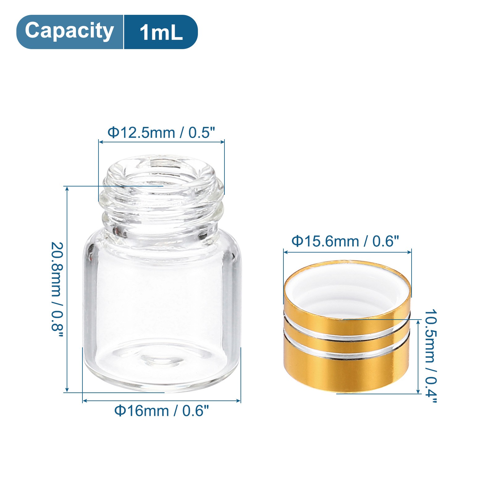 1ml Tiny Glass Bottles Vials 20Pack Mini Clear Bottles Glass Screw Cap Golden