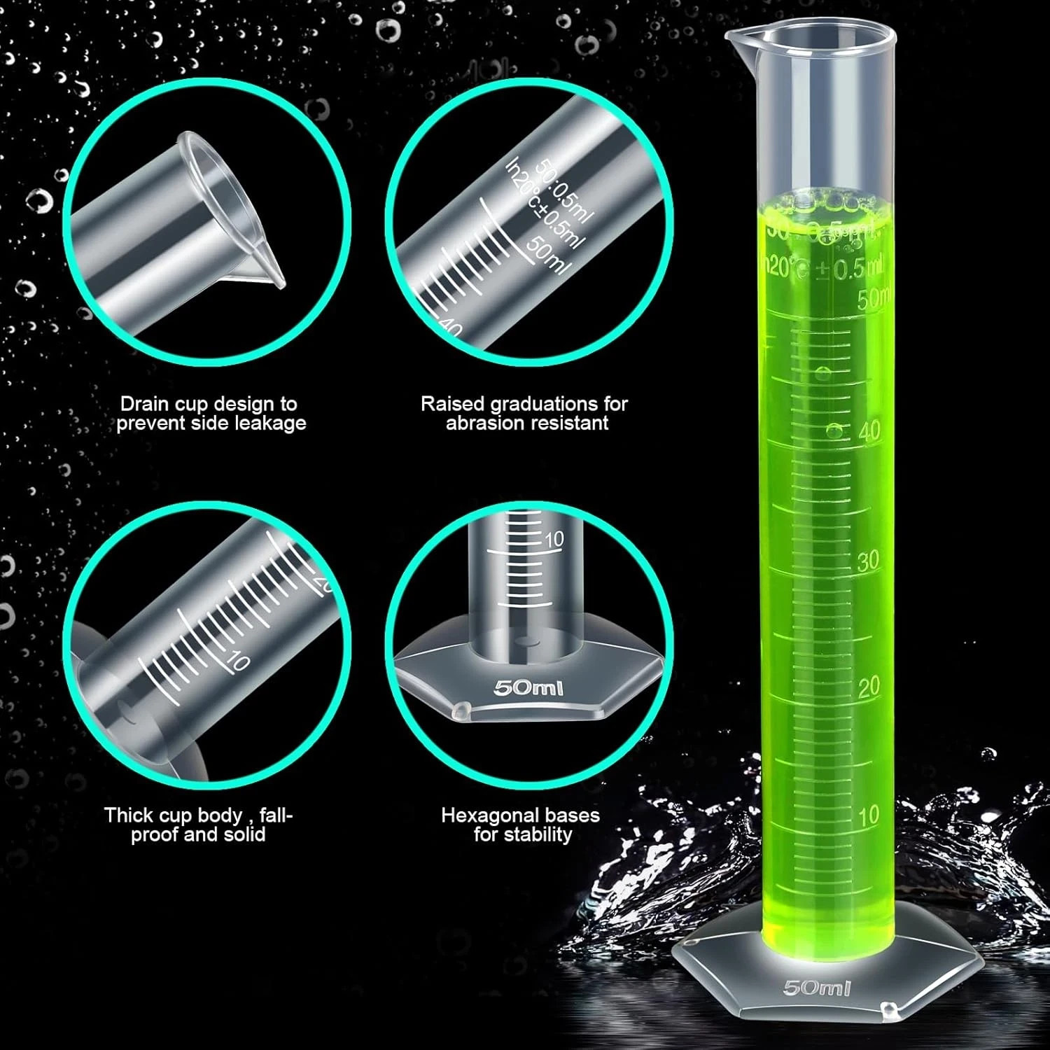10PCS Plastic Graduated Cylinder & Beaker Measuring Set for Science Lab Supplies