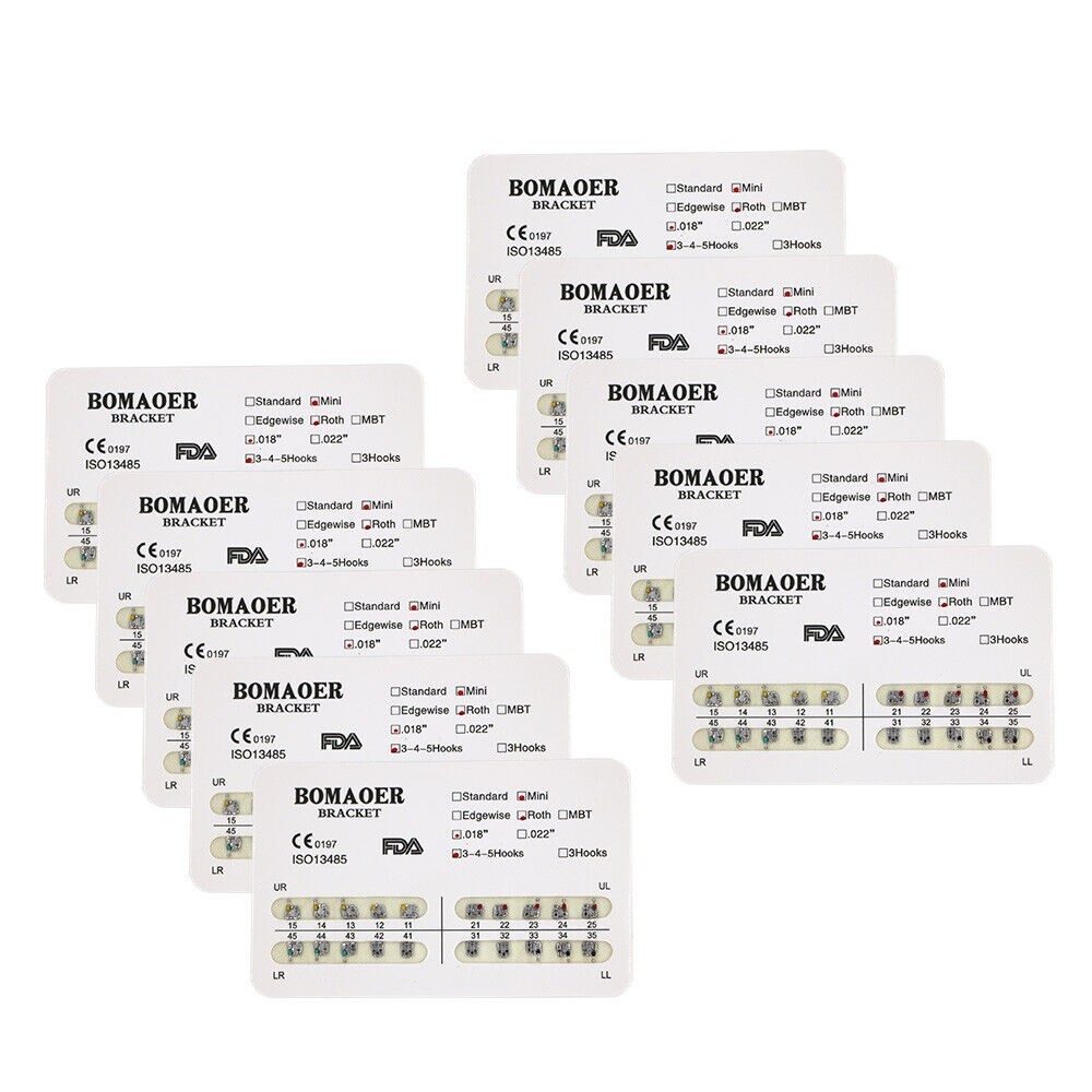 100sets Dental Orthodontic Mental Bracket Brace Mini Roth 018 345hooks 20pcs/set