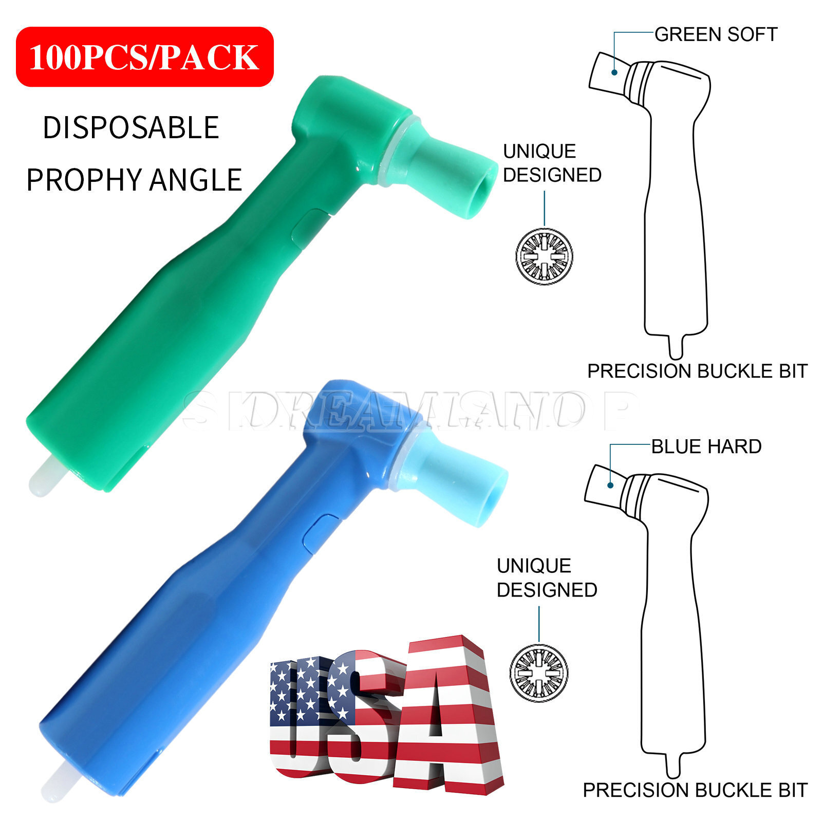 100 pc Dental Disposable Prophy Angles Soft Polishing Cup Brushes Latex Free