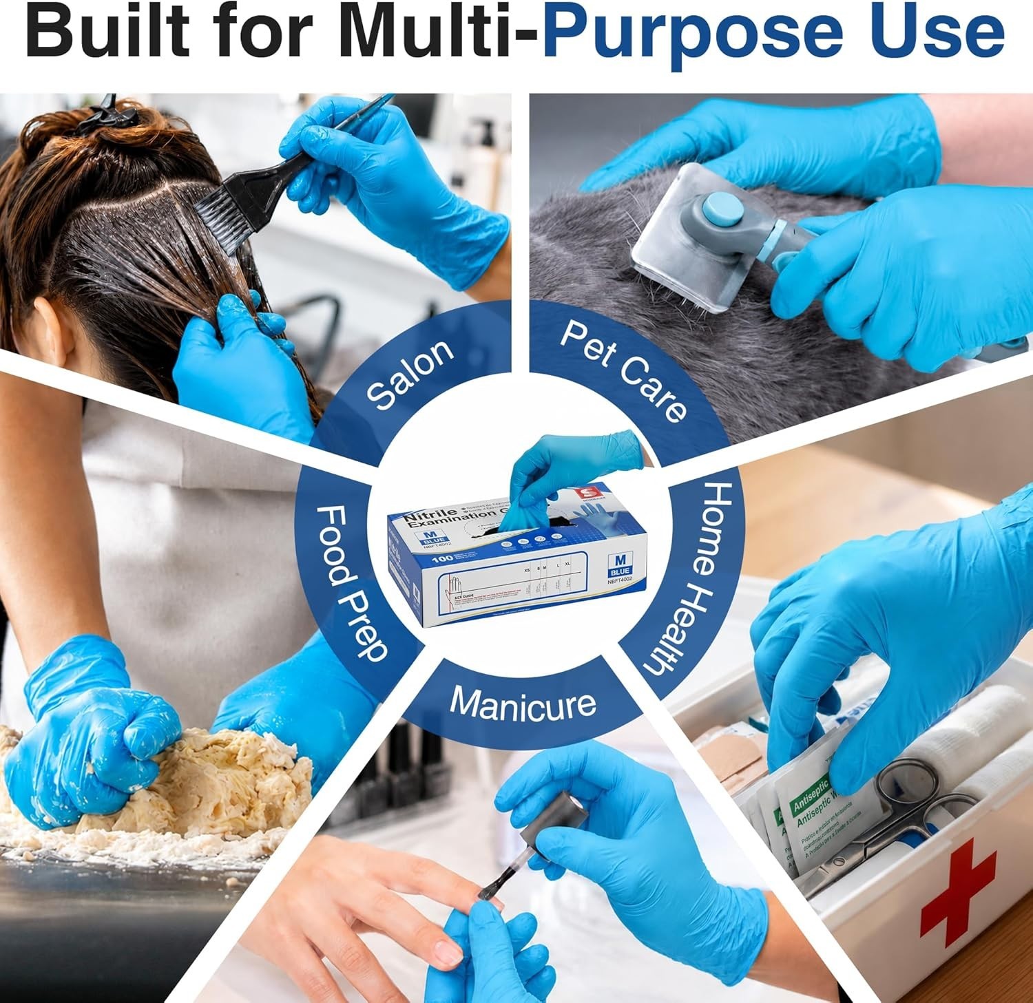100 Count Blue Disposable Nitrile Gloves for Cooking, Cleaning & Medical Use