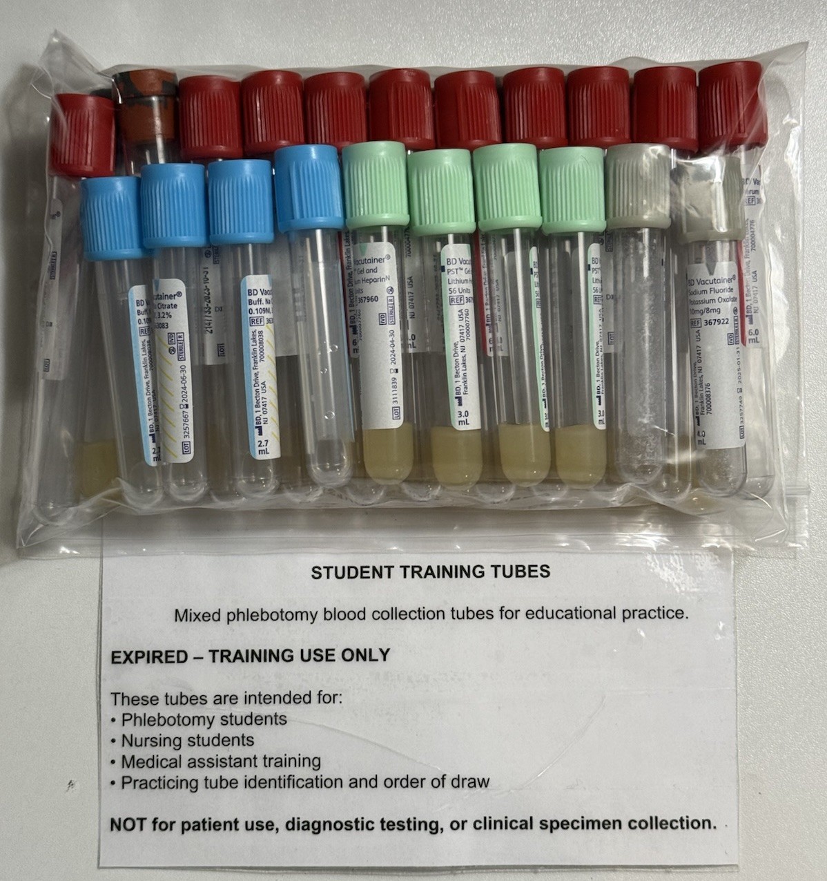 Phlebotomy Training Tubes Expired Order of Draw Practice Set Study Props