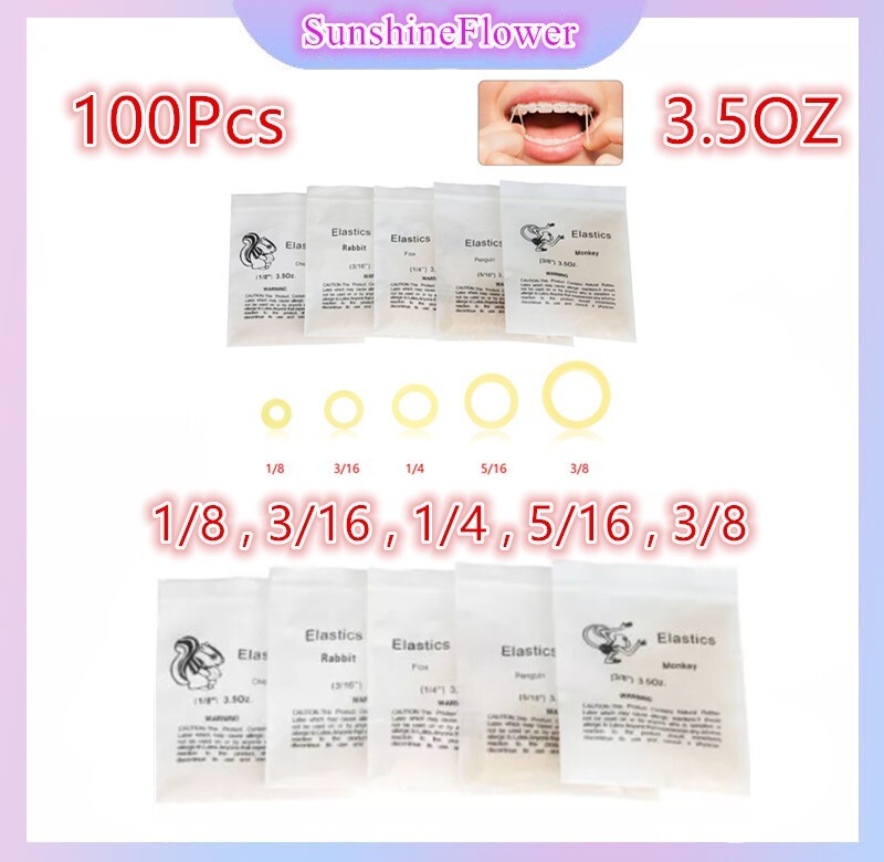 100Pcs Dental Ortho Elastics Latex Braces Rubber Bands Elastics Non-toxic 3.5 OZ