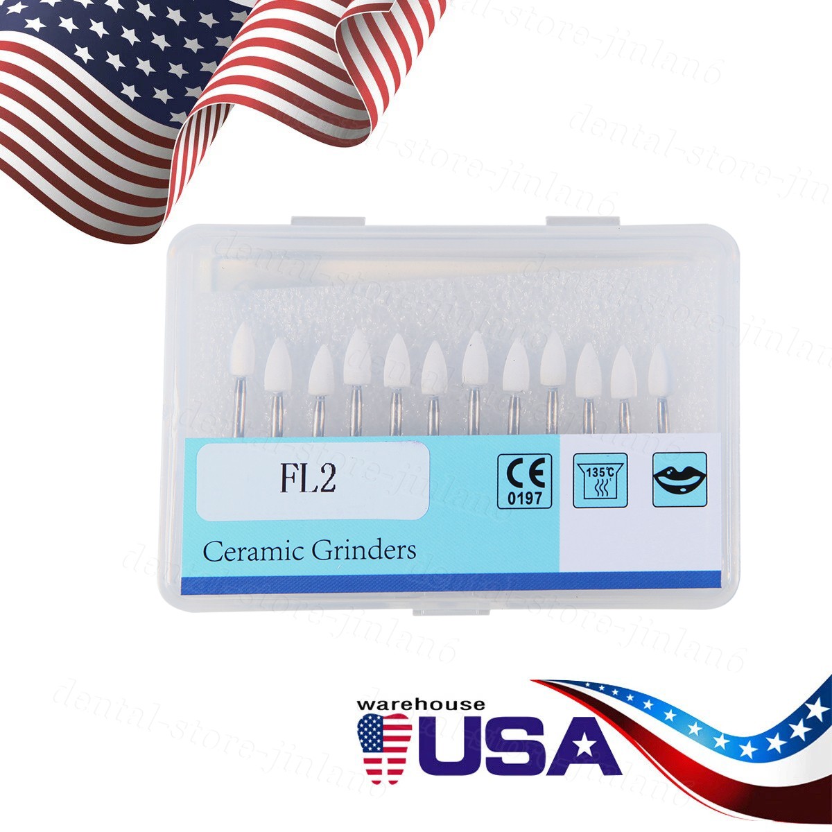 12pcs Dental Flame White Stone Polishing FG Burs Fl2 Abrasion Point Bur SANDENT