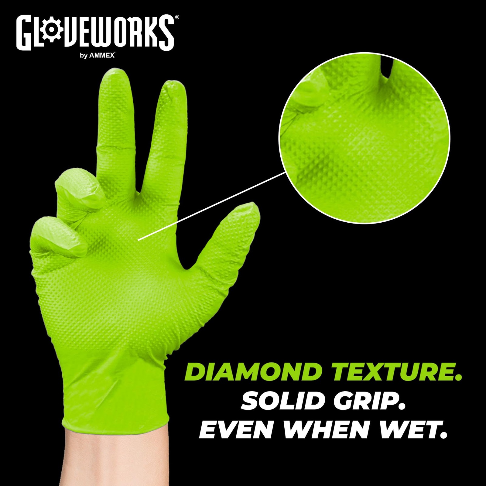 HD Green Nitrile Industrial Disposable Gloves, 8 Mil, Latex-Free, Raised Diam…